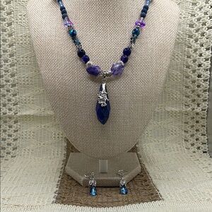 Tanzanite Nuggets, Amethyst Beads, Lapis Beads and Pendant Necklace and Earrings